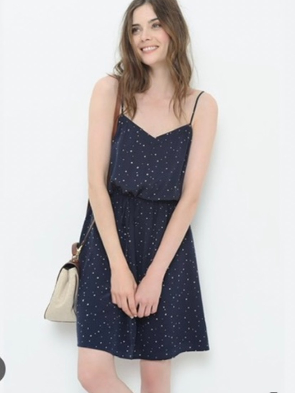 Navy Star-Print Spaghetti-Strap Mini Dress